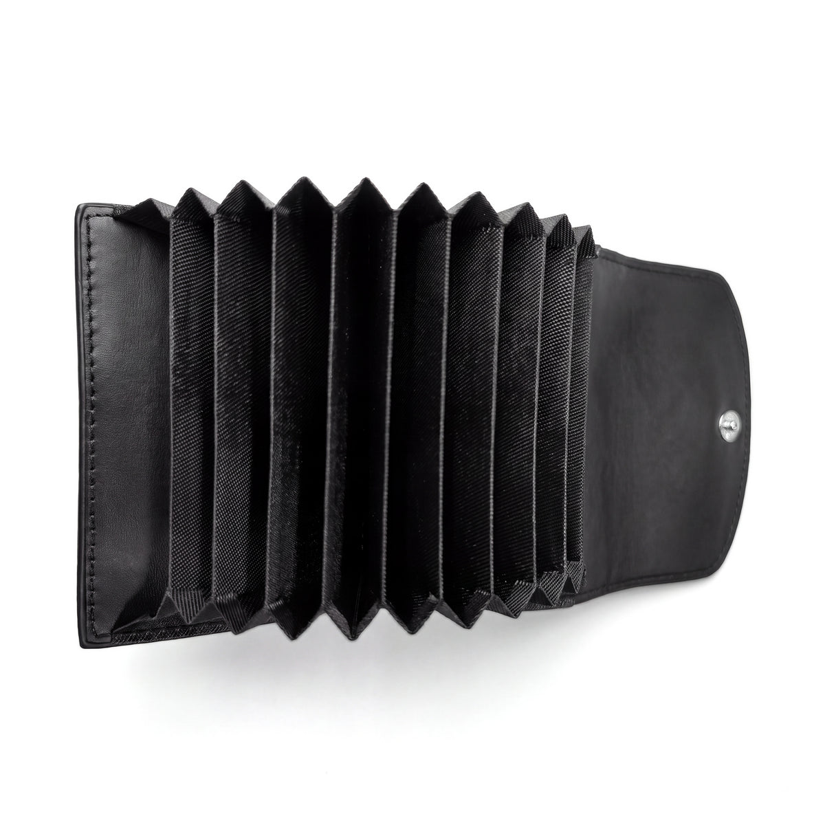 Black Accordion Card Holder with Snap Closure